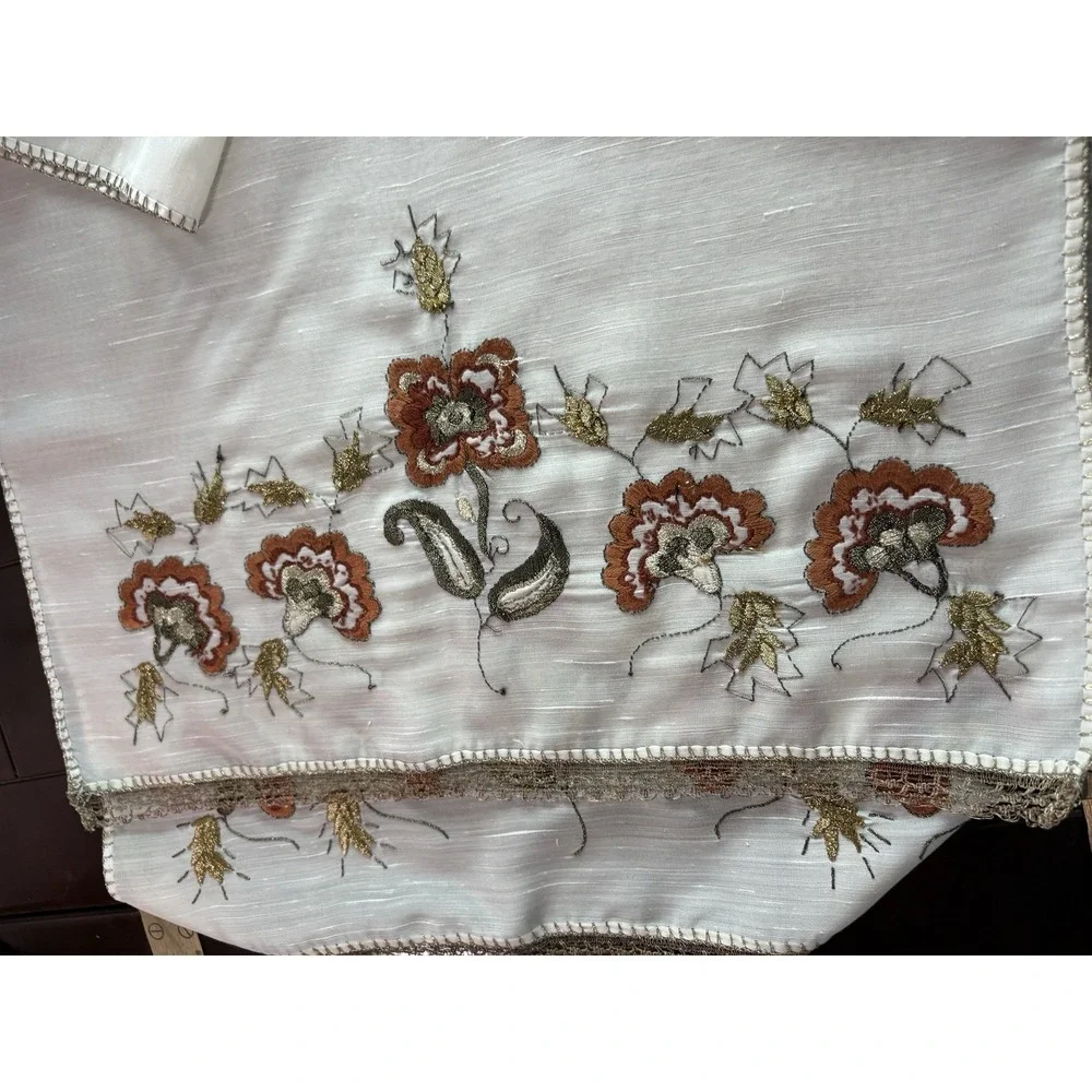 Vintage Greek  Hand-embroidered Table Runner  Floral Folk Art Fall Themed Flower